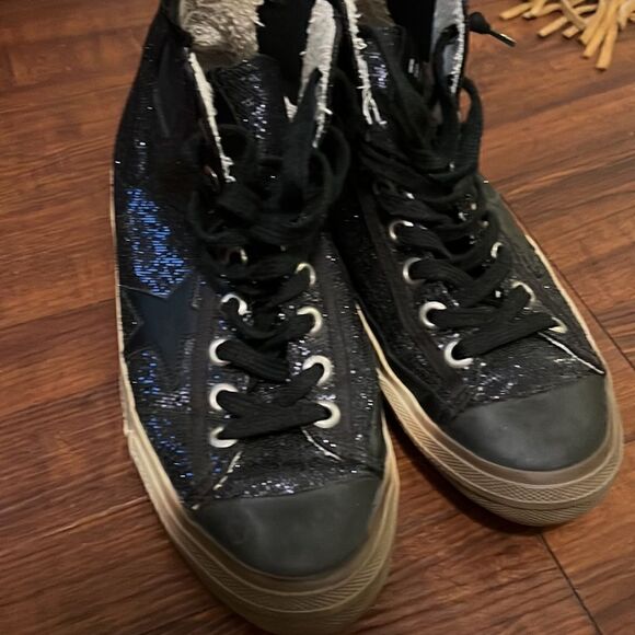 Golden Goose Navy/Black Sequin Hi Top Sneaker No BOX - Authetic Sneaker - Picture 4 of 9